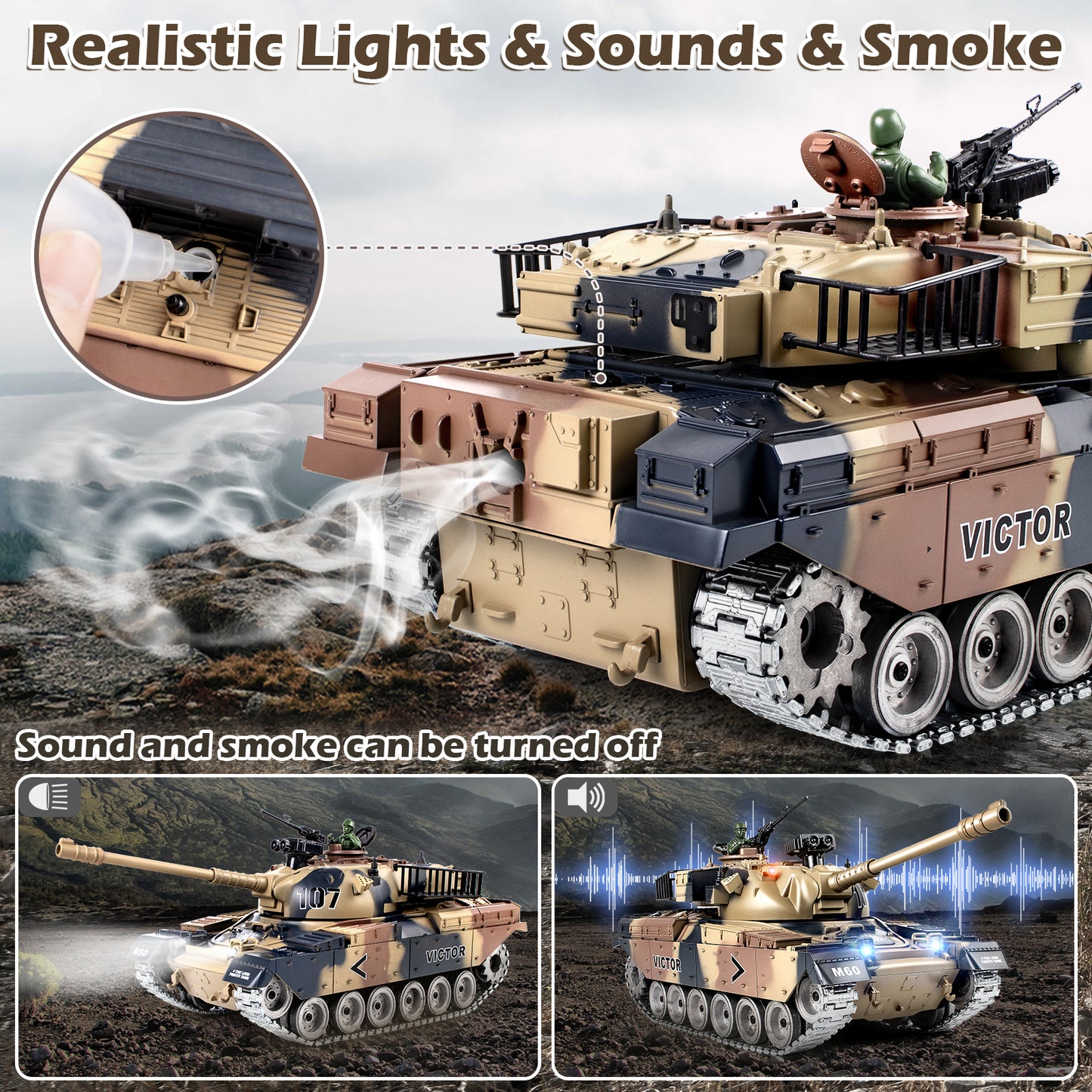 1:18 Yellow Alloy Metal US M60 RC Tank 824Pro