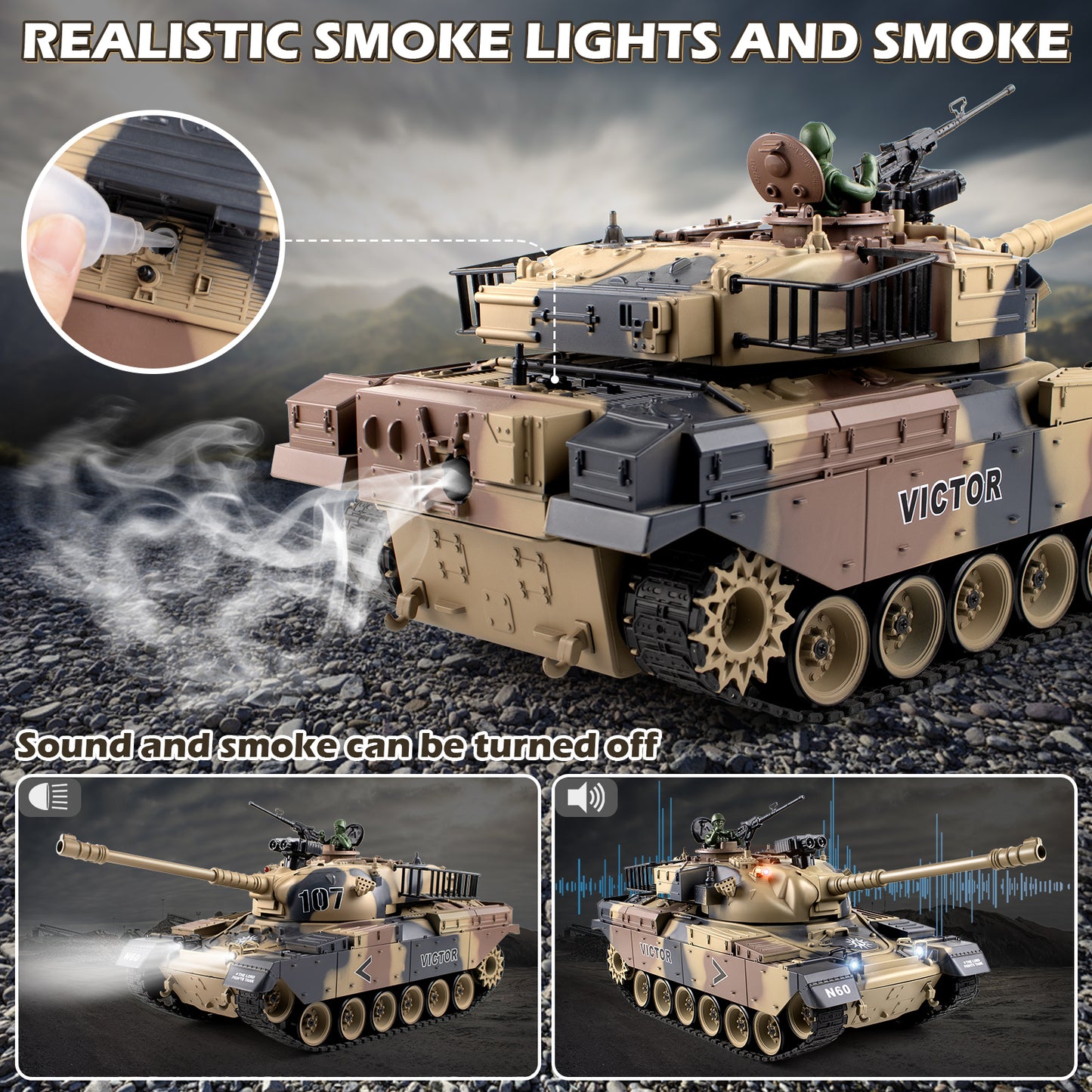 1:18 Yellow US M60 RC Tank 824