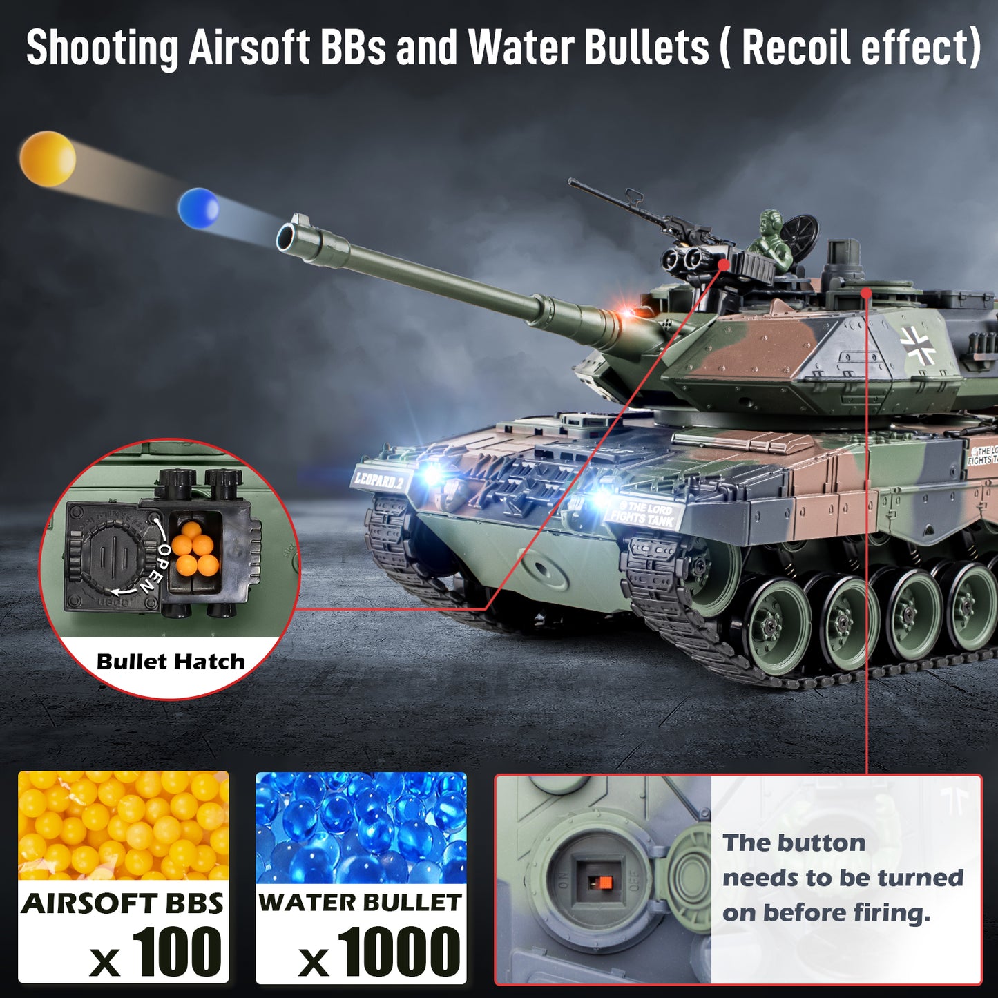 1:18 Green German Leopard II RC Tank 822