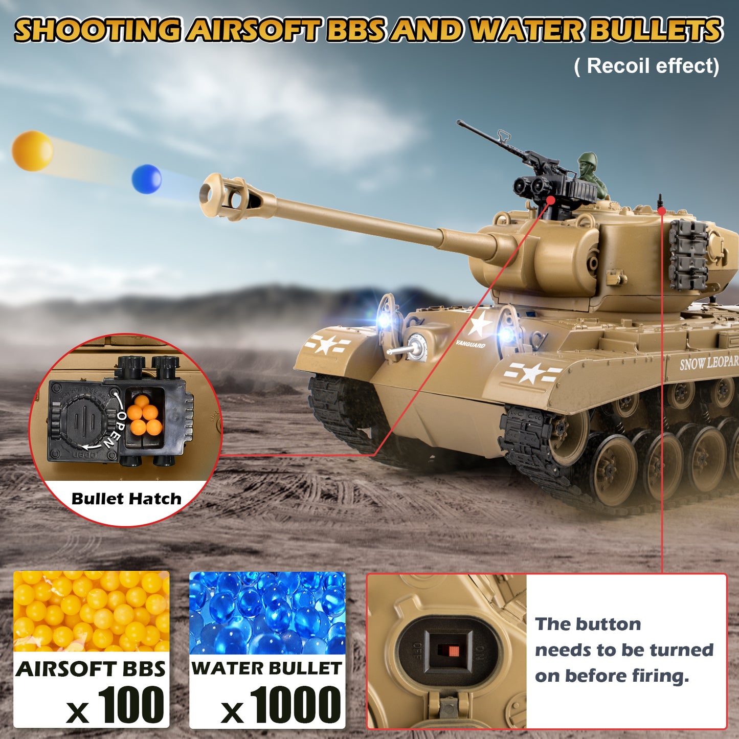 1:18 Yellow US M26 Pershing RC Tank 815