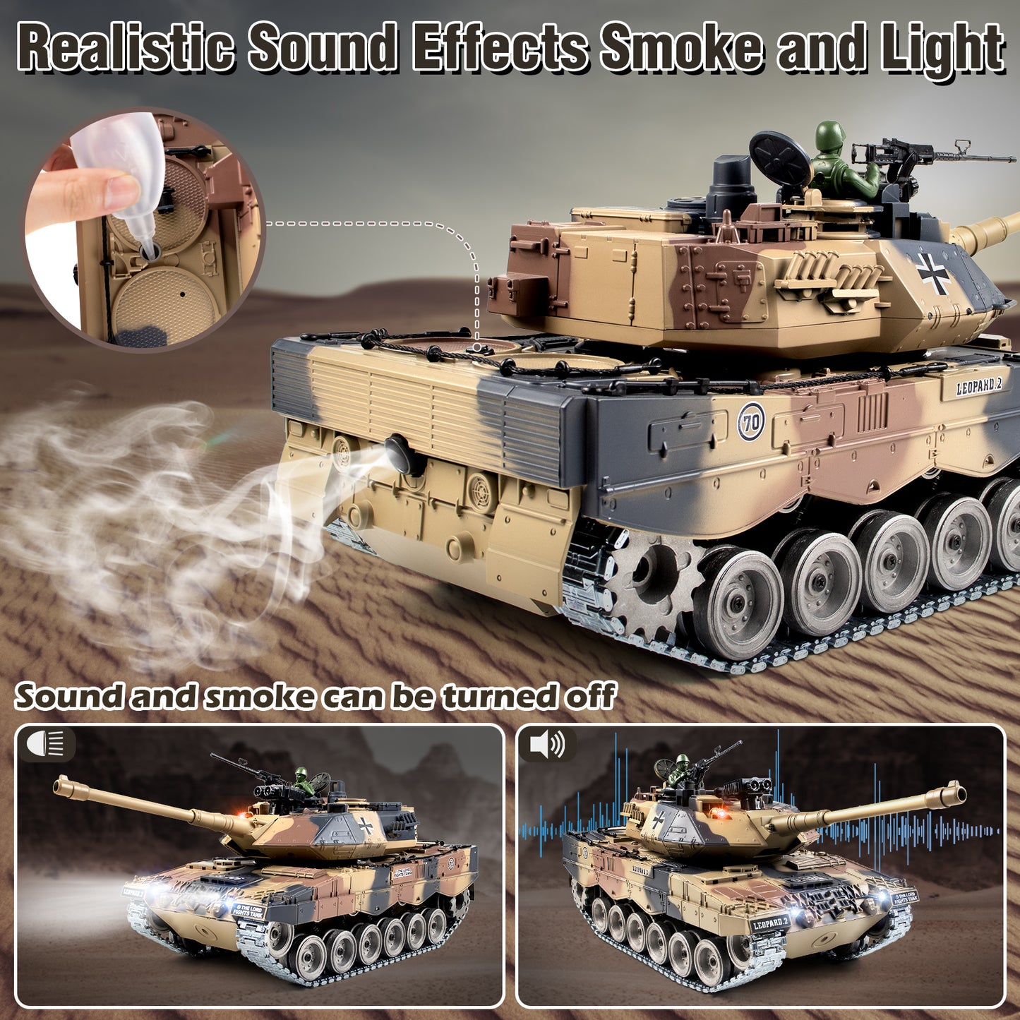 1:18 Yellow Alloy Metal German Leopard II RC Tank 823Pro