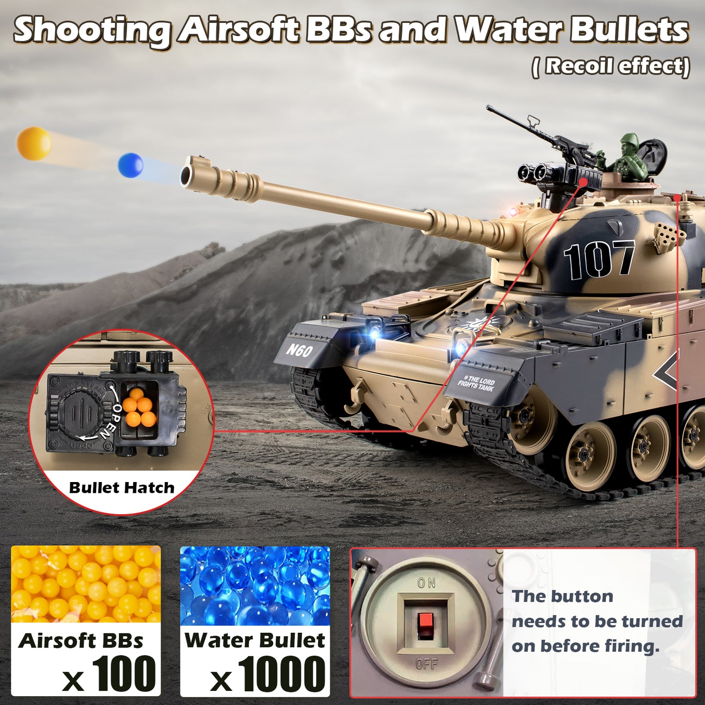 1:18 Yellow US M60 RC Tank 824