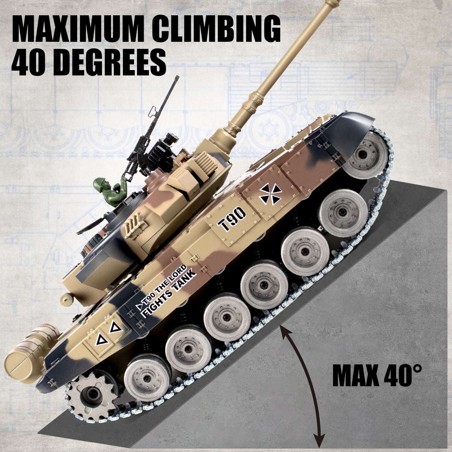 1:18 Yellow Alloy Metal Russia T90 RC Tank 819Pro
