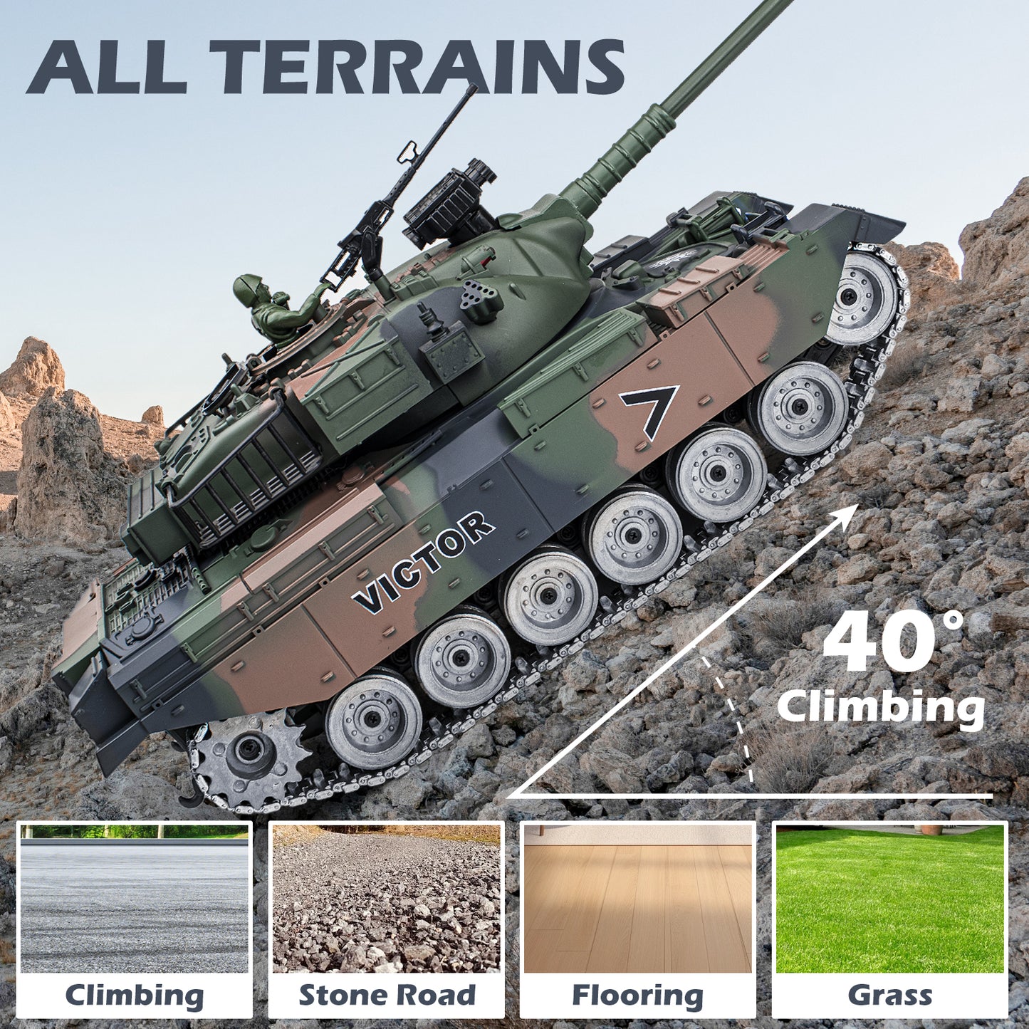 1:18 Green Alloy Metal US M60 RC Tank 825Pro