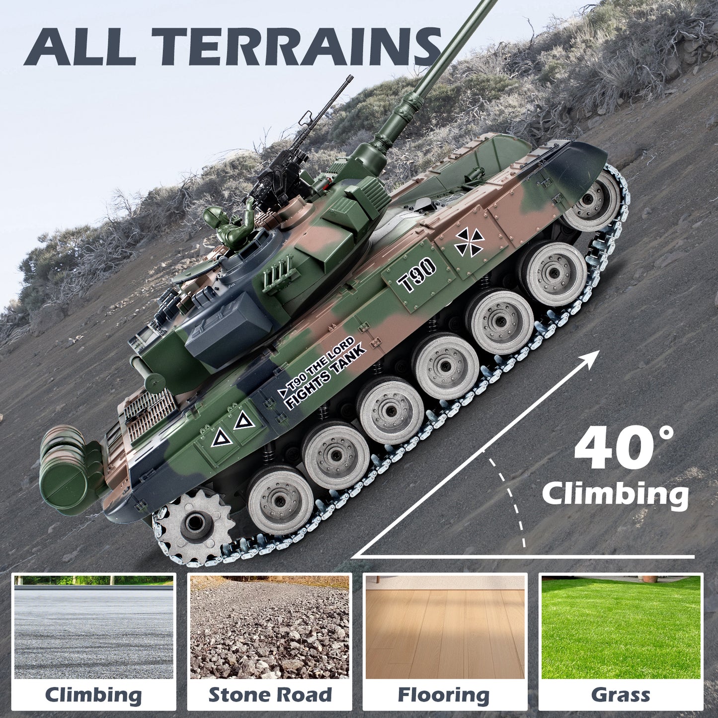 1:18 Green Alloy Metal Russia T90 RC Tank 818Pro