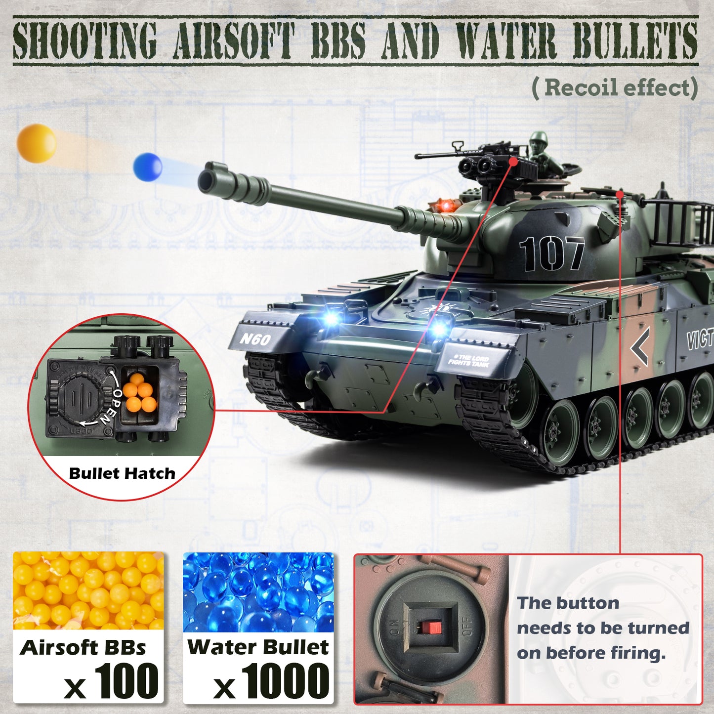 1:18 Green US M60 RC Tank 825