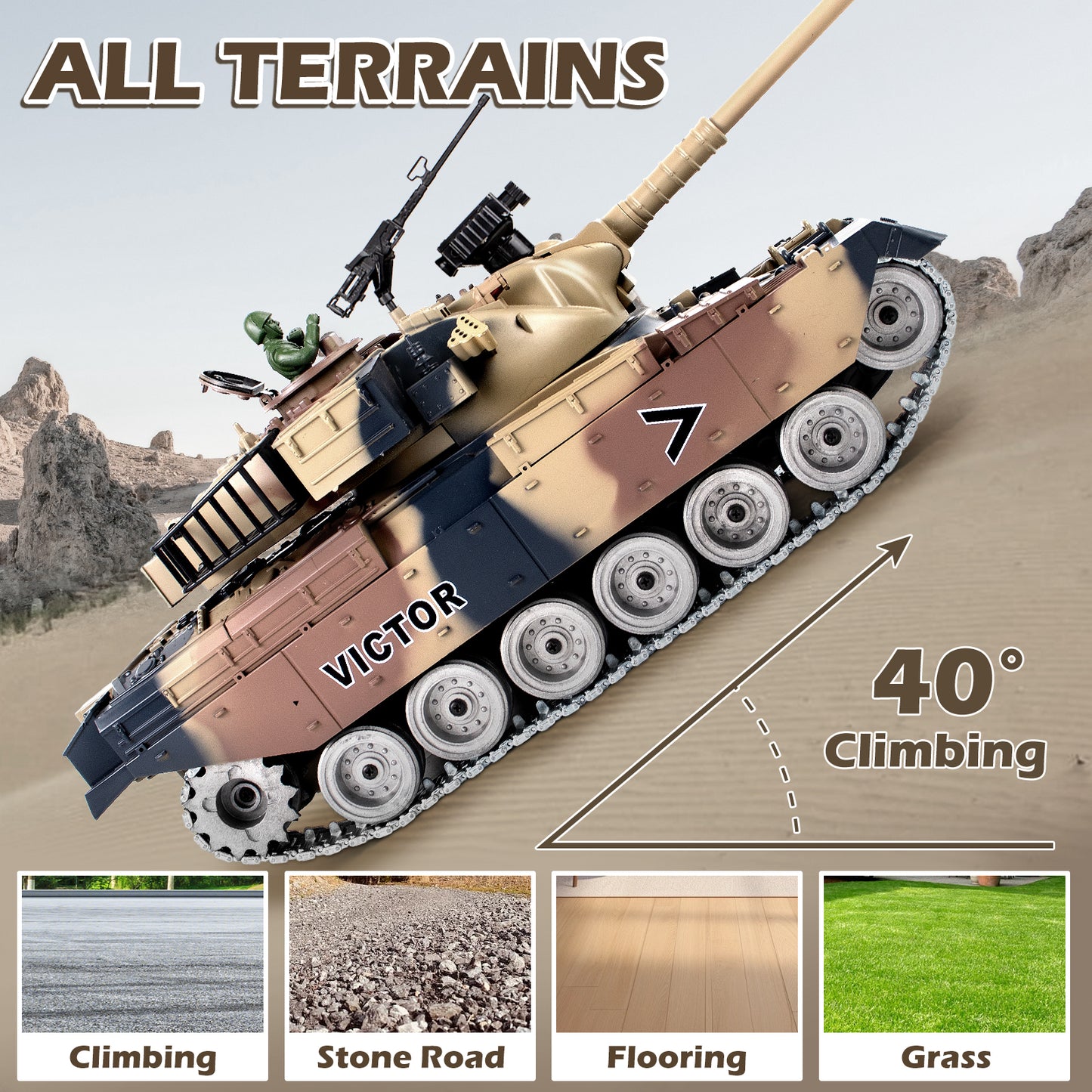 1:18 Yellow Alloy Metal US M60 RC Tank 824Pro