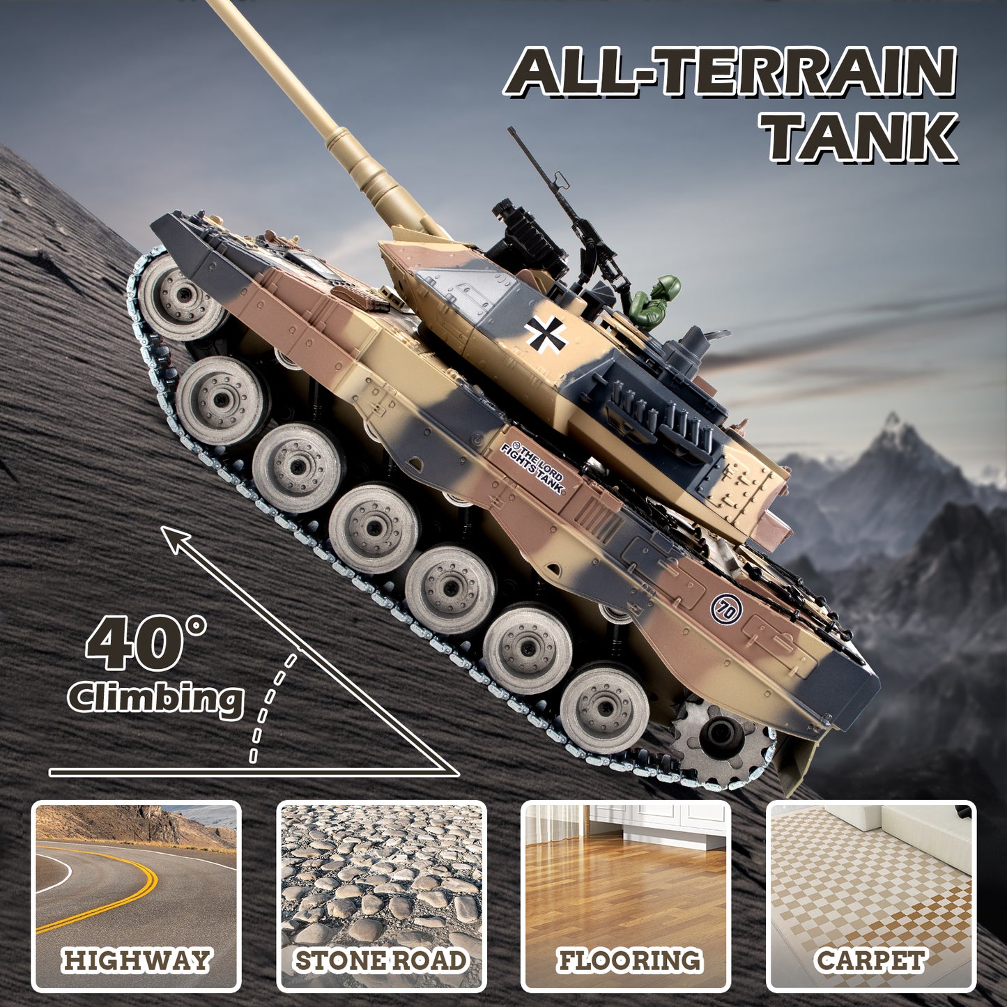 1:18 Yellow Alloy Metal German Leopard II RC Tank 823Pro