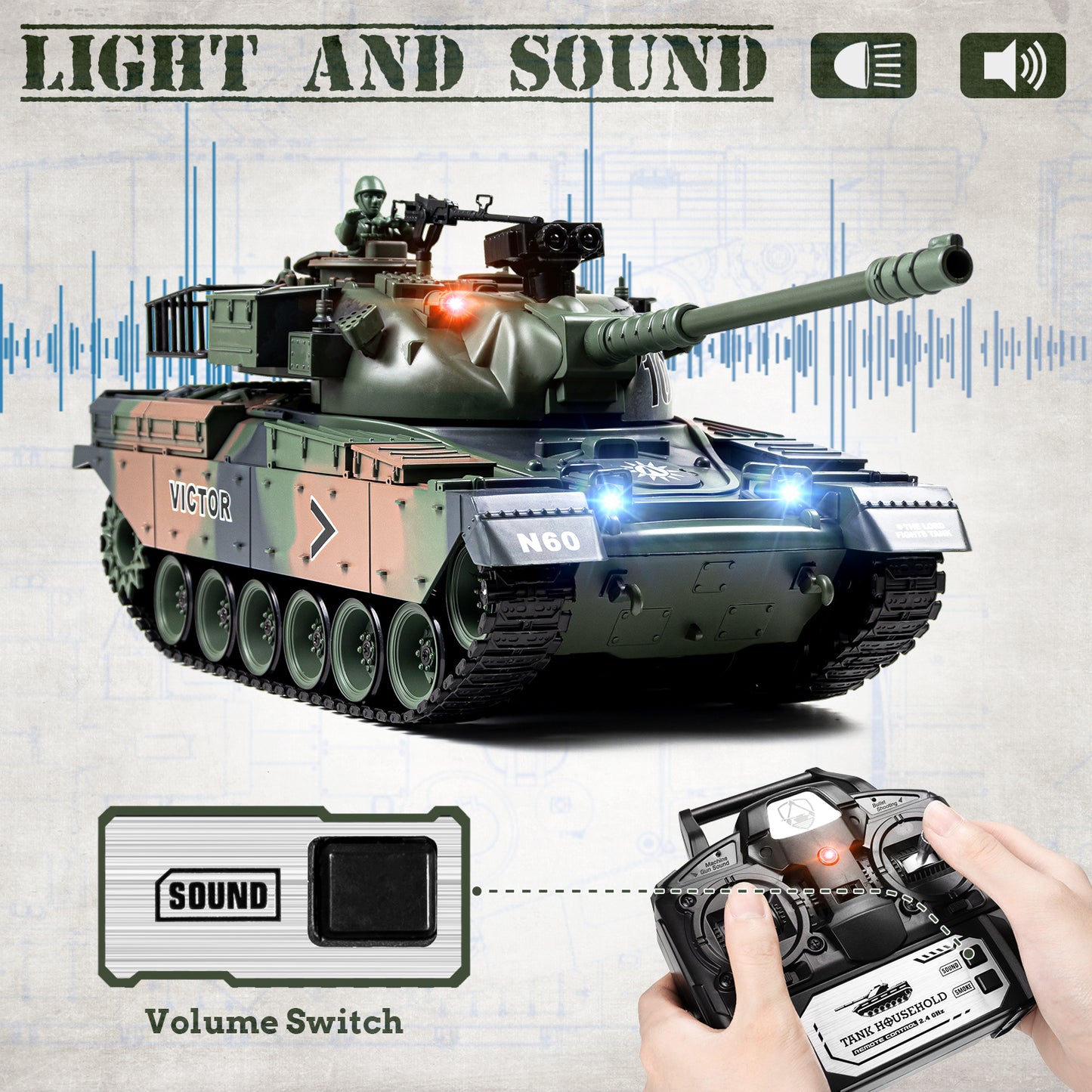 1:18 Green US M60 RC Tank 825
