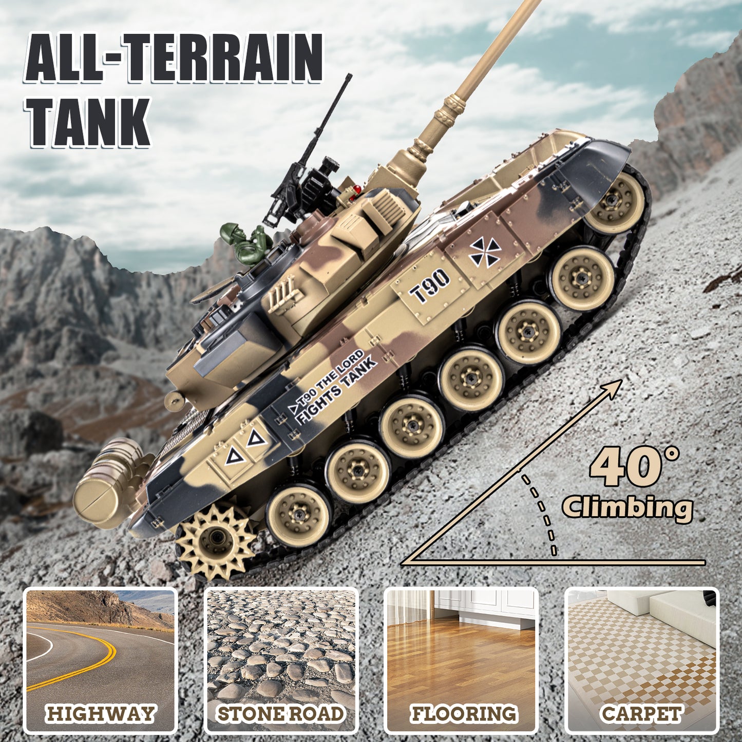 1:18 Yellow Russian T90 RC Tank 819
