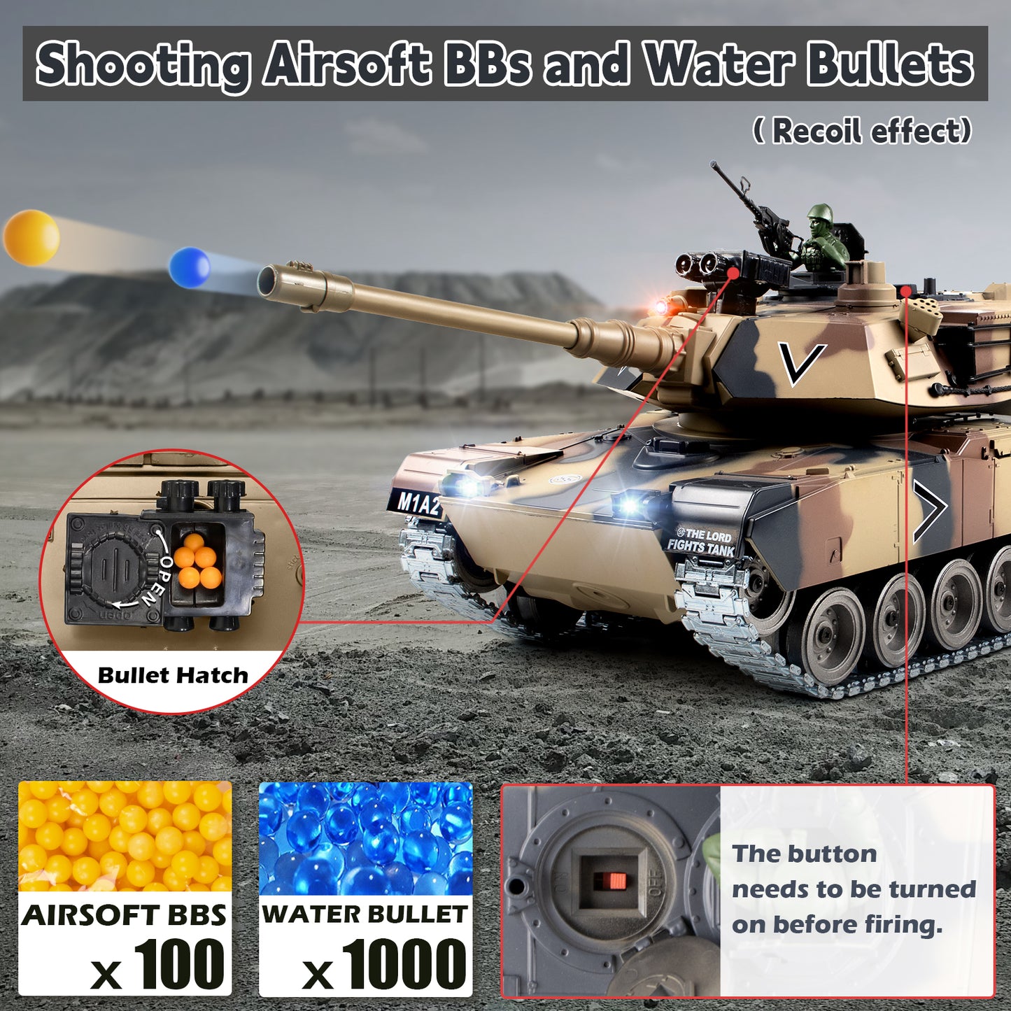 1:18 Yellow Alloy Metal M1A2 RC Tank 816Pro