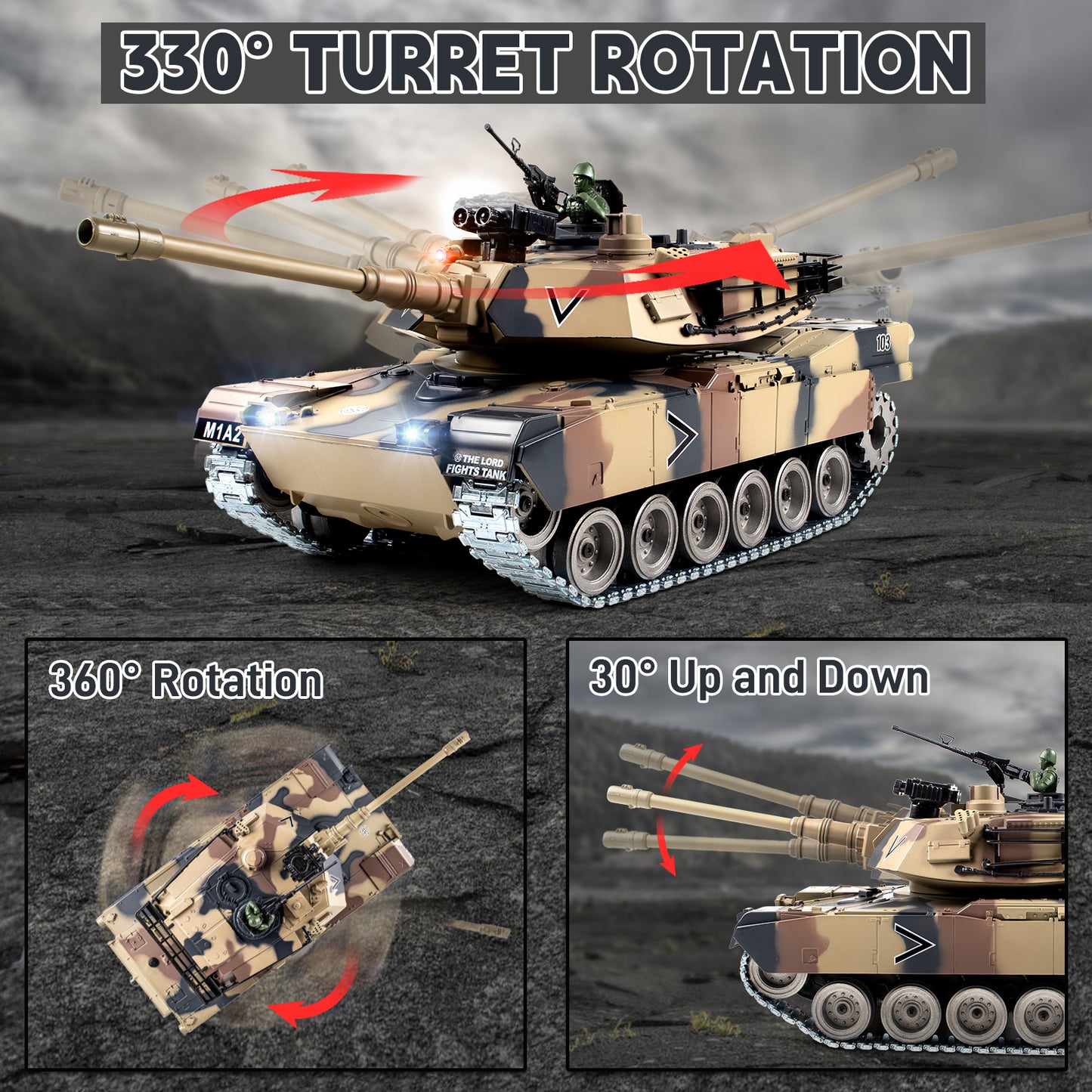 1:18 Yellow Alloy Metal M1A2 RC Tank 816Pro