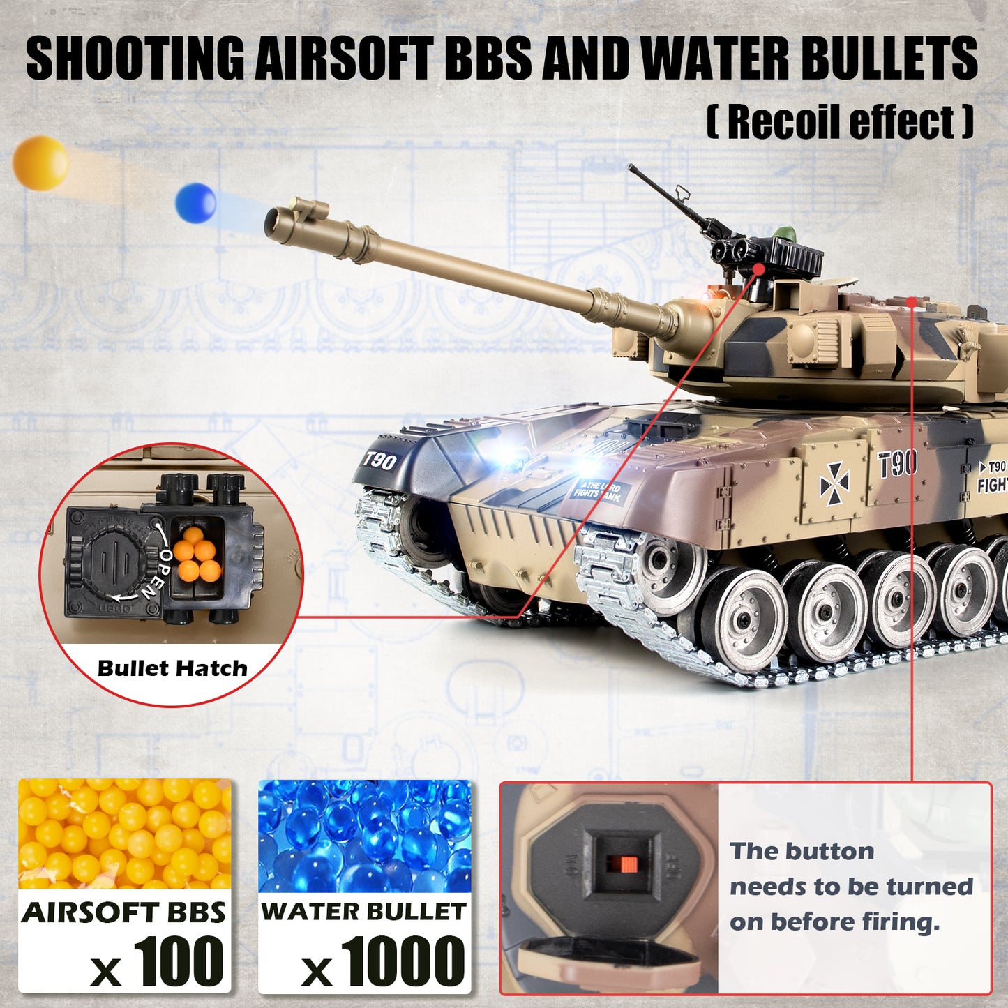 1:18 Yellow Alloy Metal Russia T90 RC Tank 819Pro