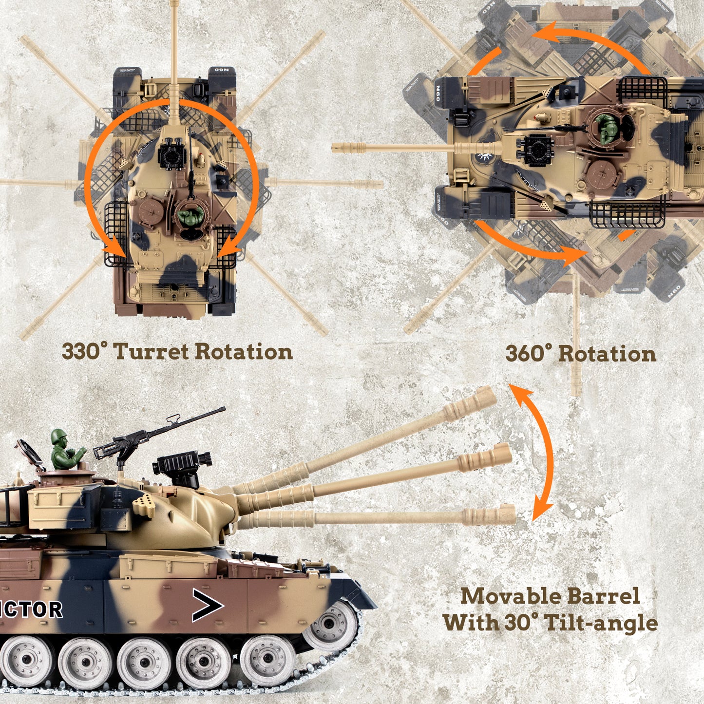 1:18 Yellow Alloy Metal US M60 RC Tank 824Pro