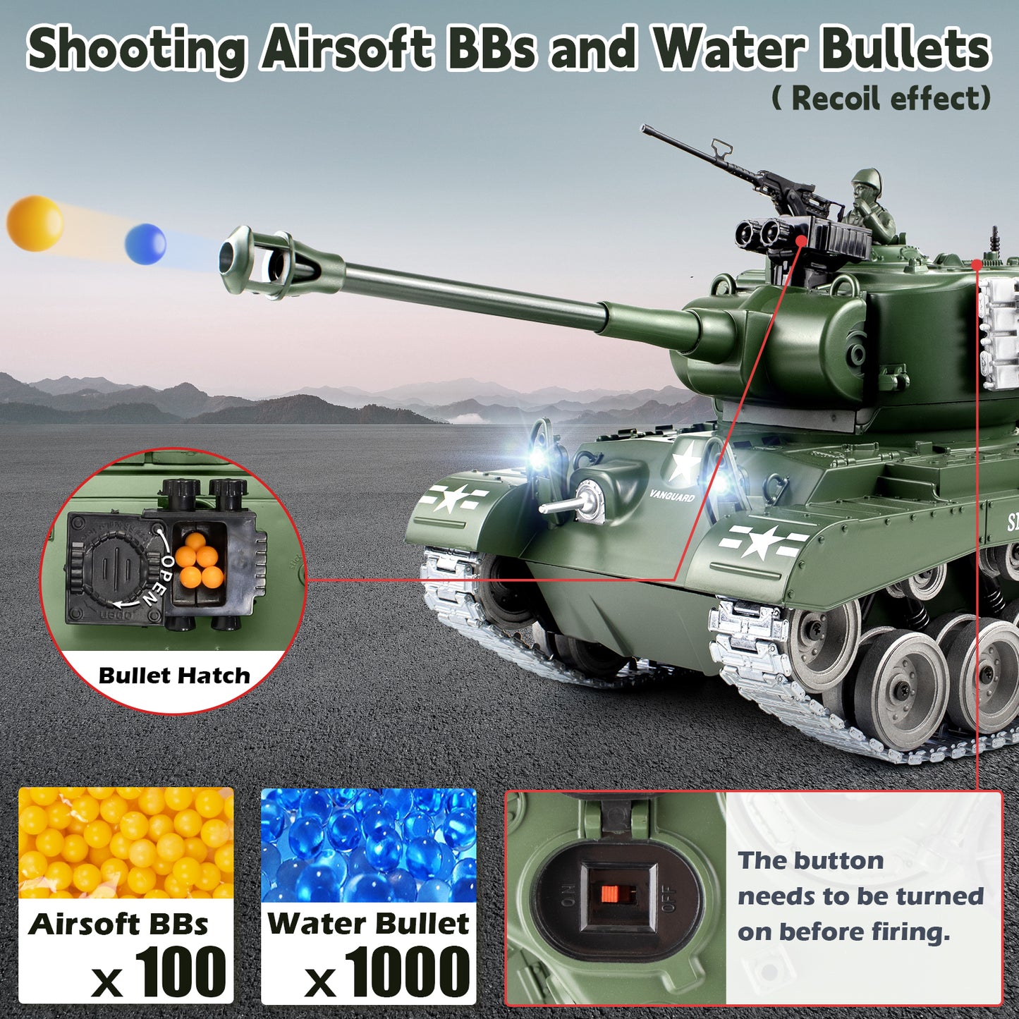 1:18 Green Alloy Metal US M26 Pershing RC Tank 814Pro