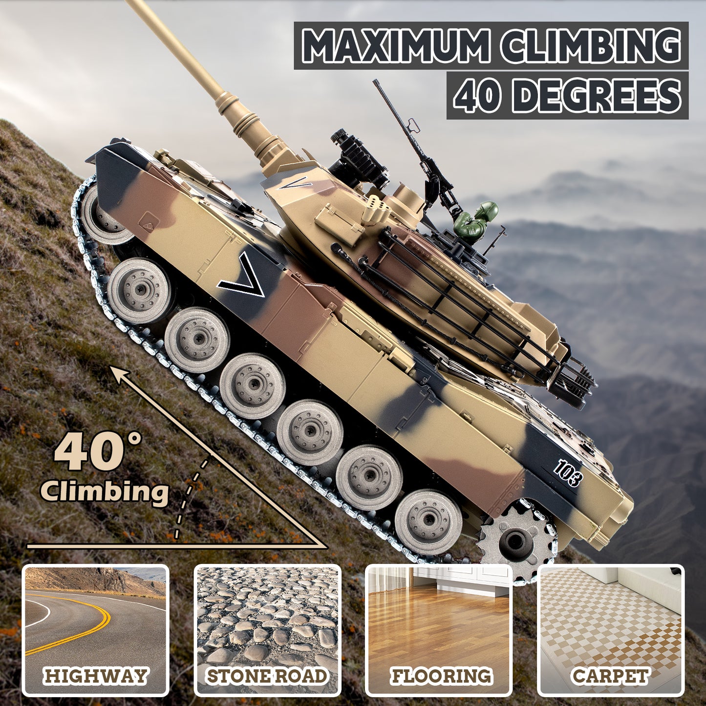 1:18 Yellow Alloy Metal M1A2 RC Tank 816Pro