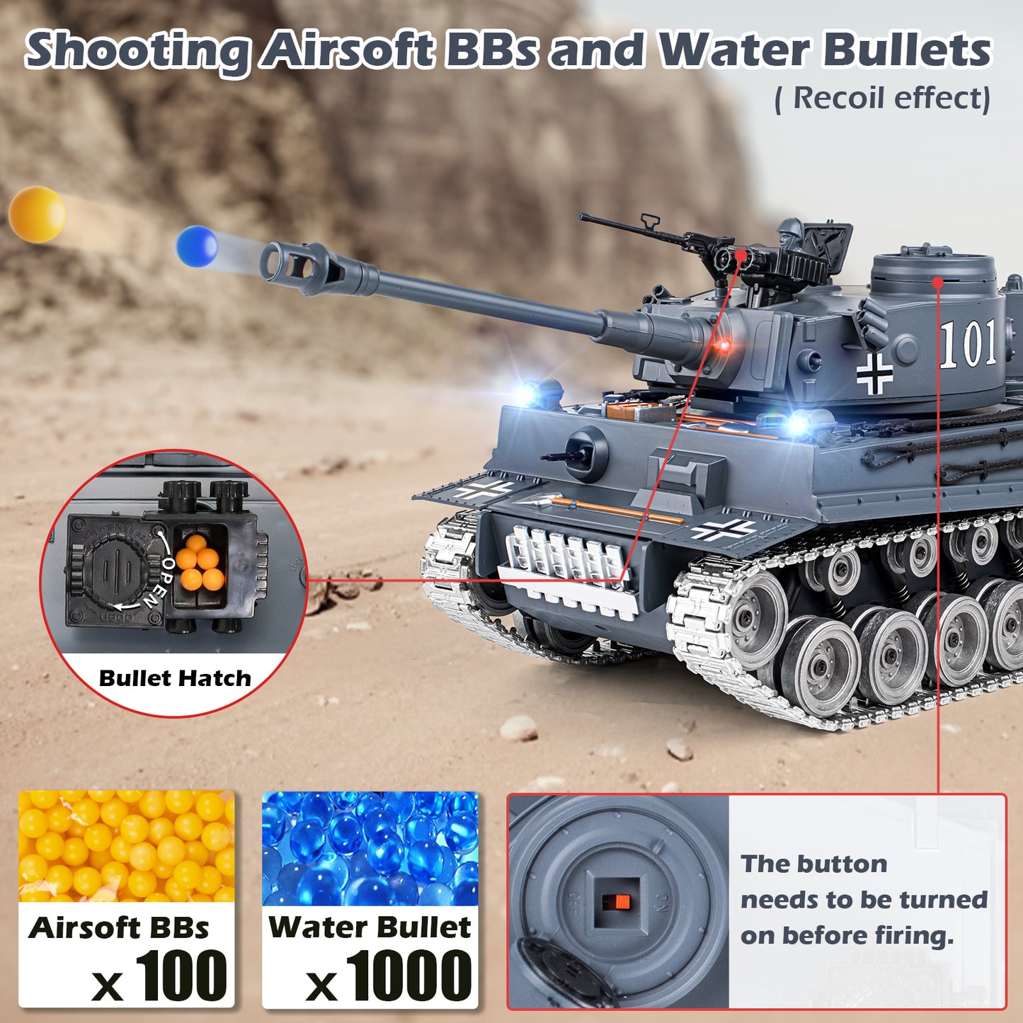 1:18 Alloy Metal German TigerI RC Tank 812Pro