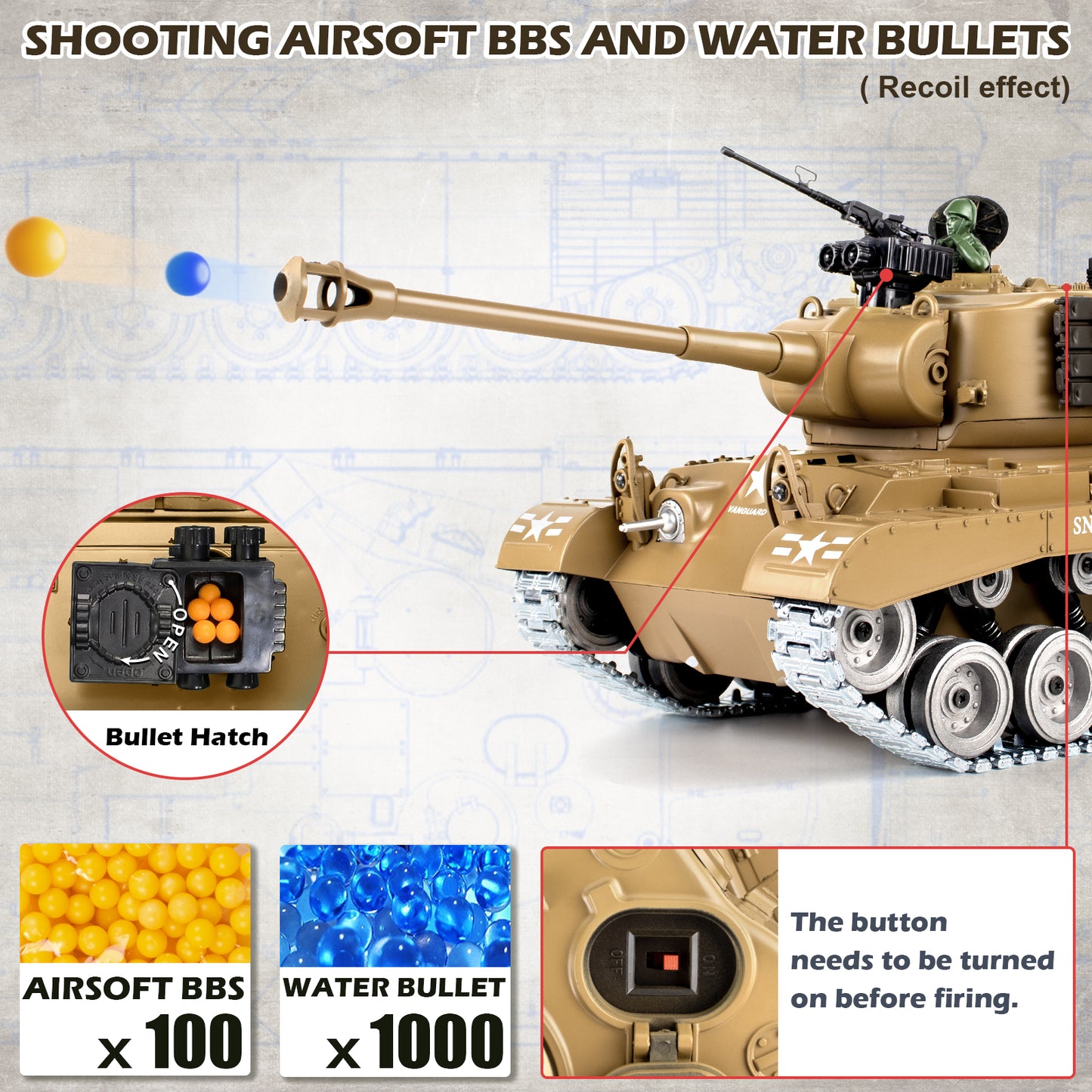 1:18 Yellow US M26 Pershing Alloy Metal RC Tank 815Pro
