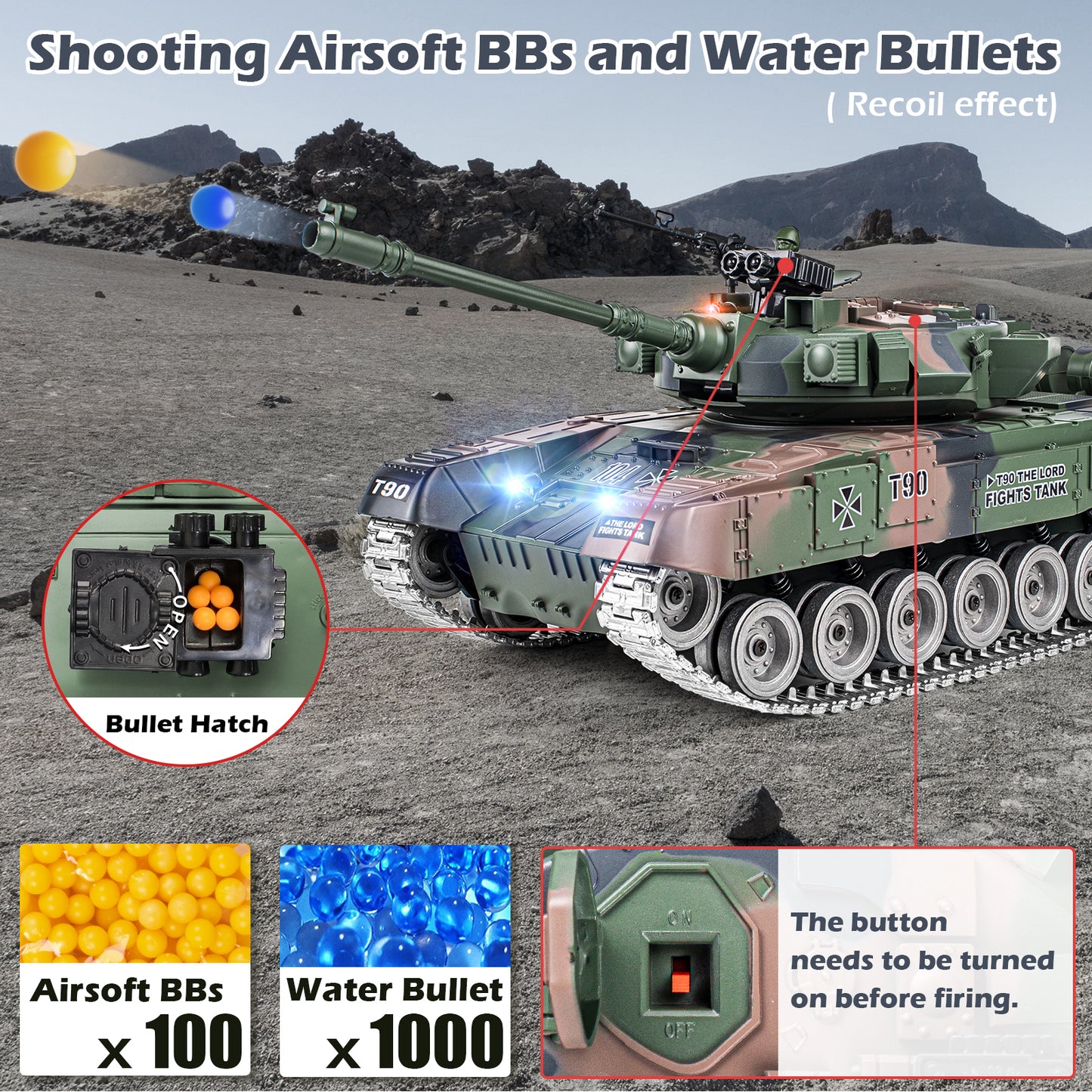 1:18 Green Alloy Metal Russia T90 RC Tank 818Pro