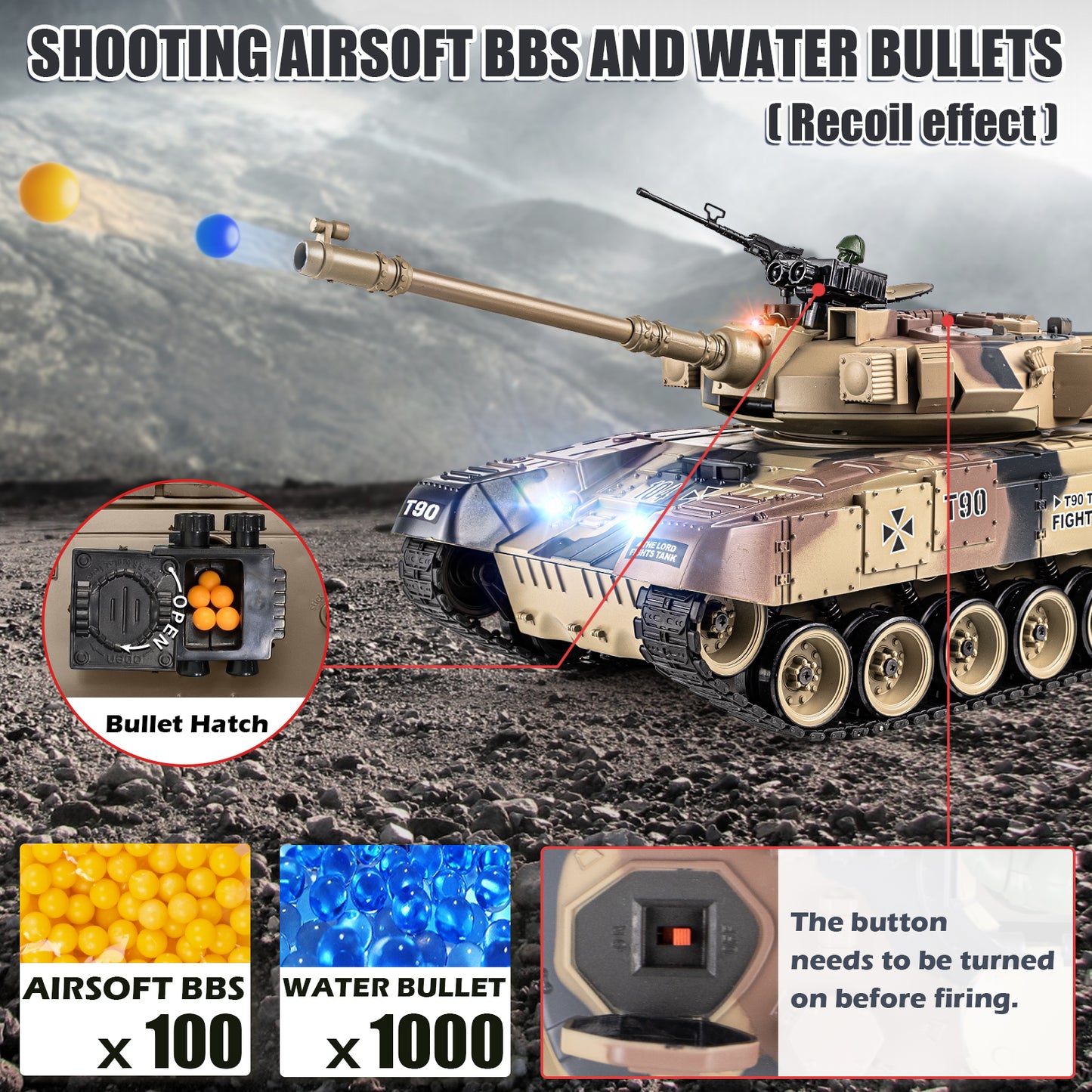 1:18 Yellow Russian T90 RC Tank 819