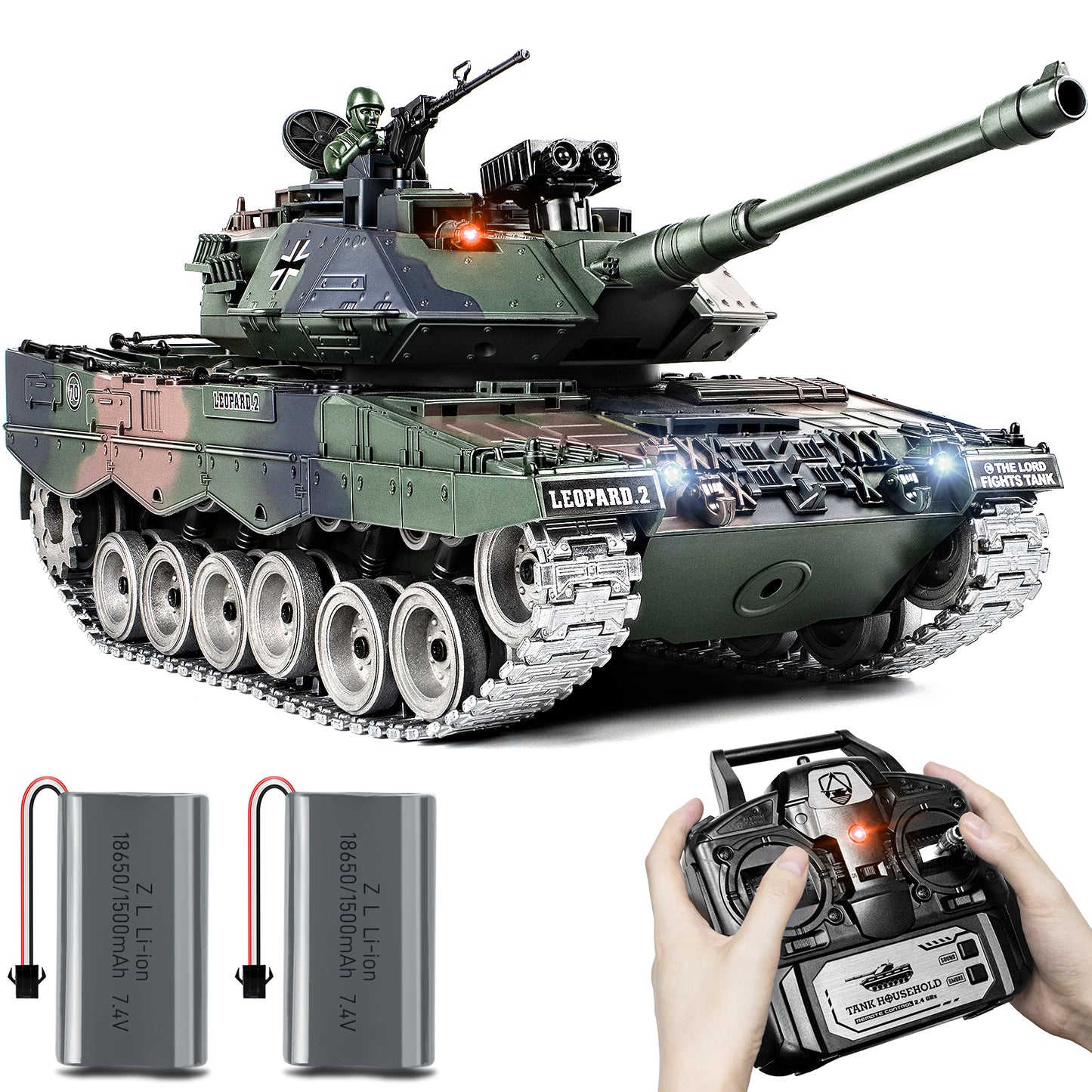 1:18 Green Alloy Metal German Leopard II RC Tank 822Pro
